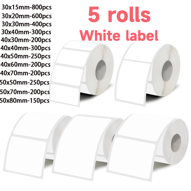 Commercial Printer - 5 rolos de etiquetas adesivas brancas,